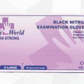 Medi World Γάντια Νιτριλίου Μαύρα Extra Strong Μιας Χρήσης 100τμχ.